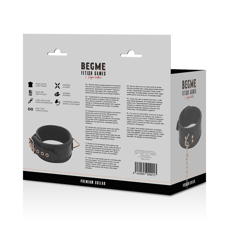 BEGME - COLLAR DE CUERO VEGANO PREMIUM EDICIÓN NEGRA CON FORRO DE NEOPRENO