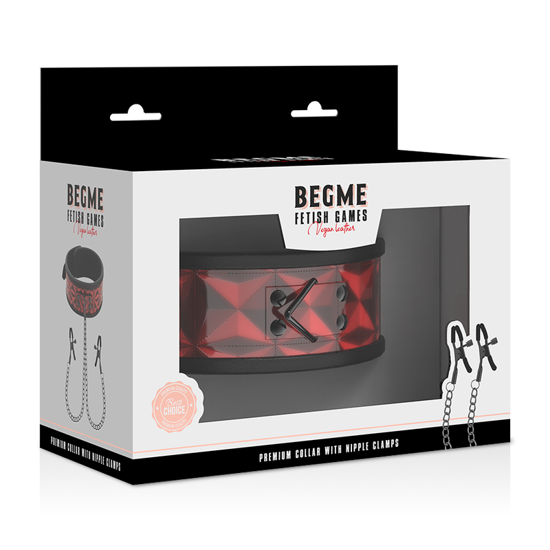 BEGME - COLLAR EDICIÓN ROJA CON PINZAS PARA PEZONES CON FORRO DE NEOPRENO