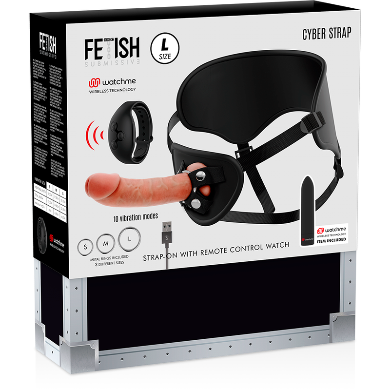 FETISH SUBMISSIVE CYBER STRAP - ARNÉS CON DILDO Y BALA CONTROL REMOTO WATCHME L TECHNOLOGY