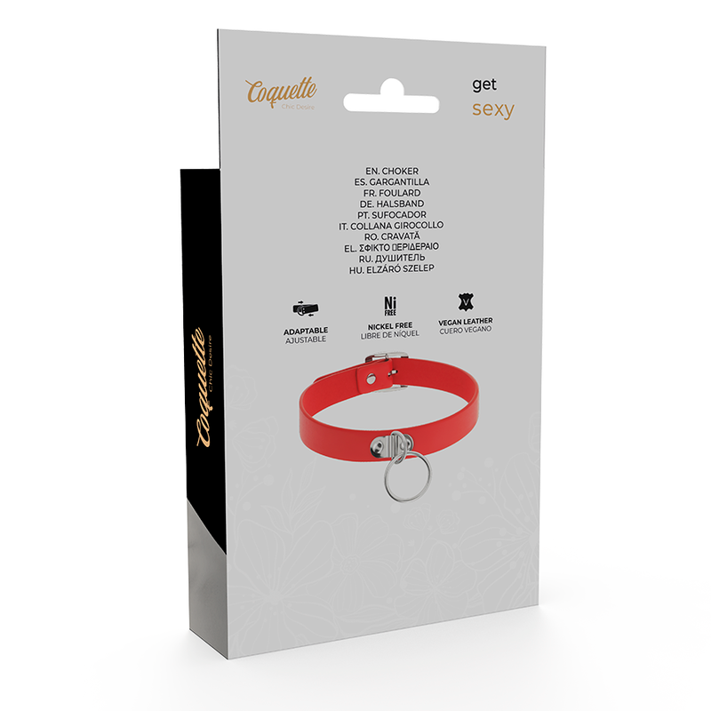 COQUETTE CHIC DESIRE - COLLAR DE CUERO VEGANO ROJO ACCESORIO FETICHE MUJER