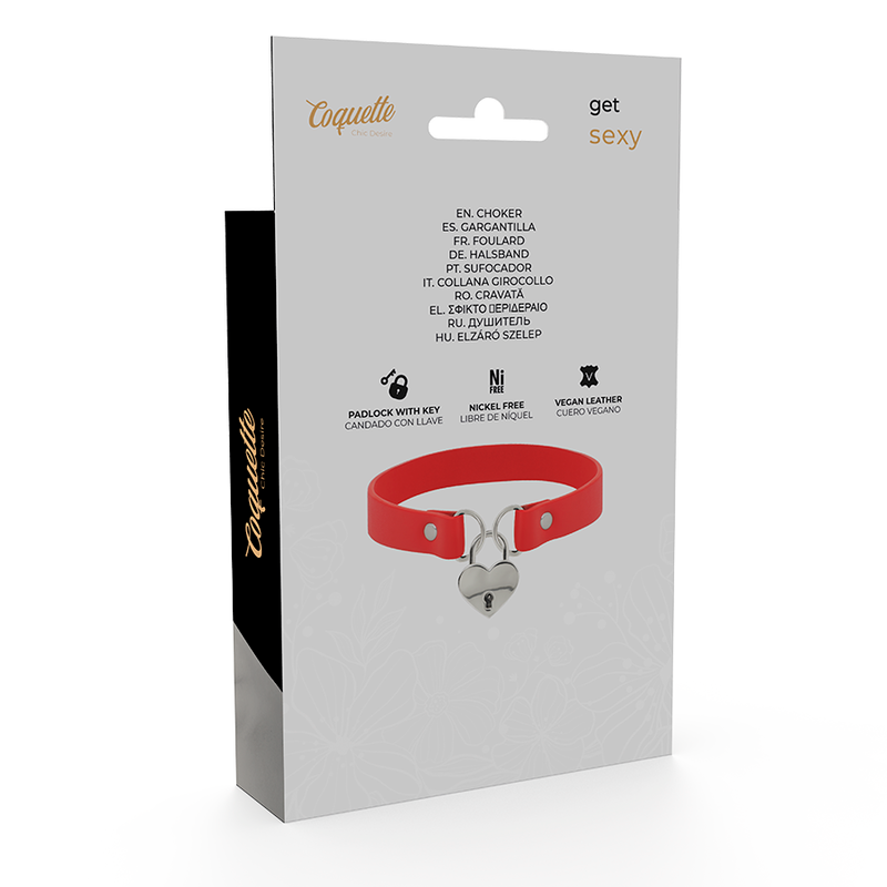 COQUETTE CHIC DESIRE - COLLIER EN CUIR VEGAN ROUGE AVEC ACCESSOIRE COEUR ET CLÉ