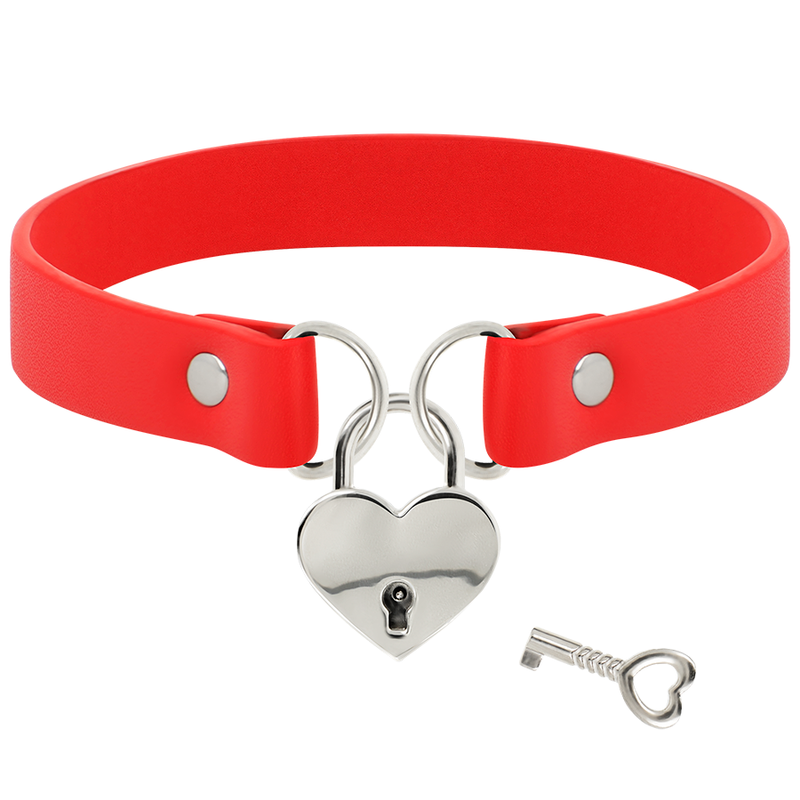 COQUETTE CHIC DESIRE - COLLIER EN CUIR VEGAN ROUGE AVEC ACCESSOIRE COEUR ET CLÉ