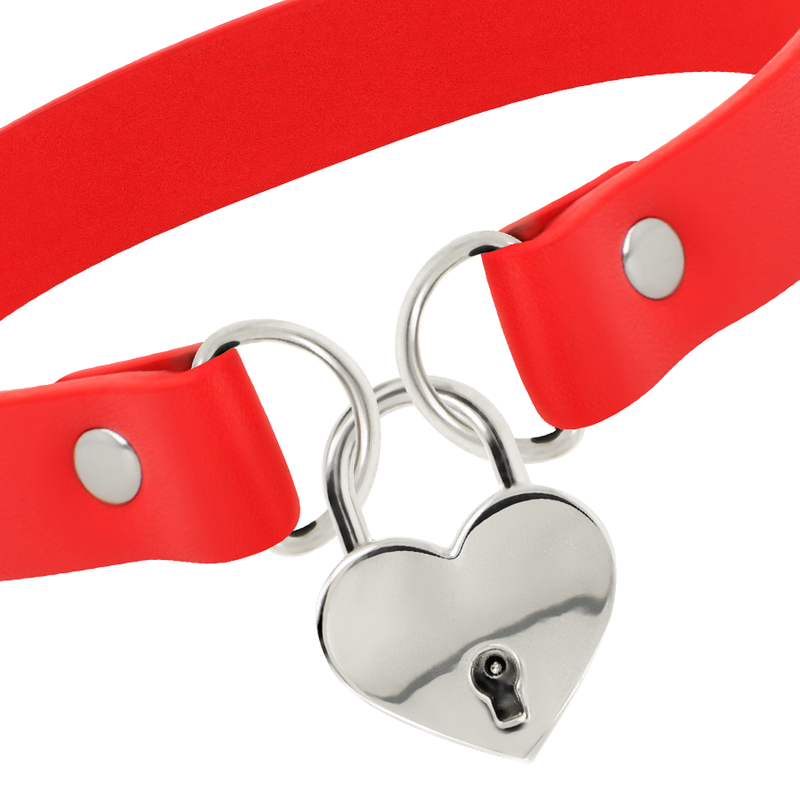 COQUETTE CHIC DESIRE - COLLIER EN CUIR VEGAN ROUGE AVEC ACCESSOIRE COEUR ET CLÉ