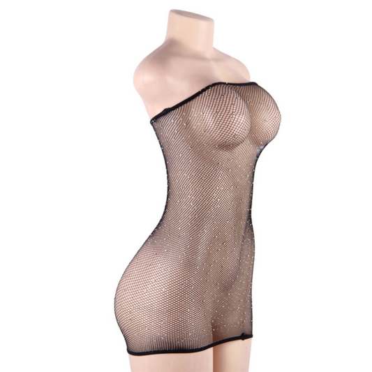 QUEEN LINGERIE - ROBE CORPS EN RÉSILLE AVEC DIAMANTS S/L