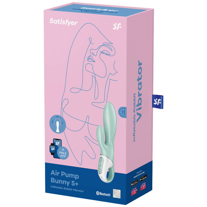 SATISFYER - BOMBA DE AIRE CONEJO 5+ VIBRADOR INFLABLE CONEJO APP VERDE