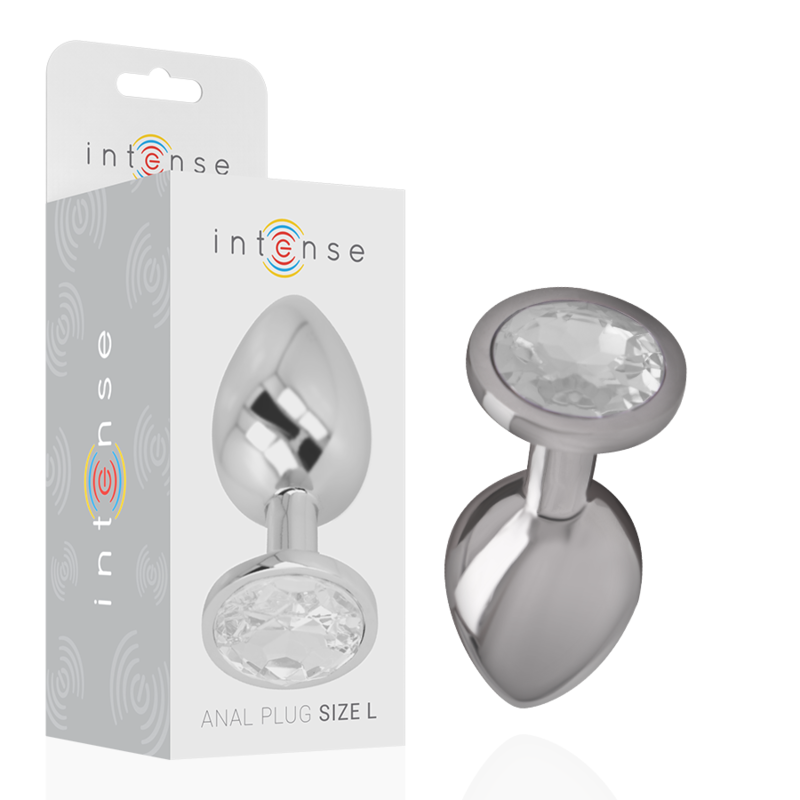 INTENSE - PLUG ANAL DE ALUMINIO CON CRISTAL PLATEADO TALLA L