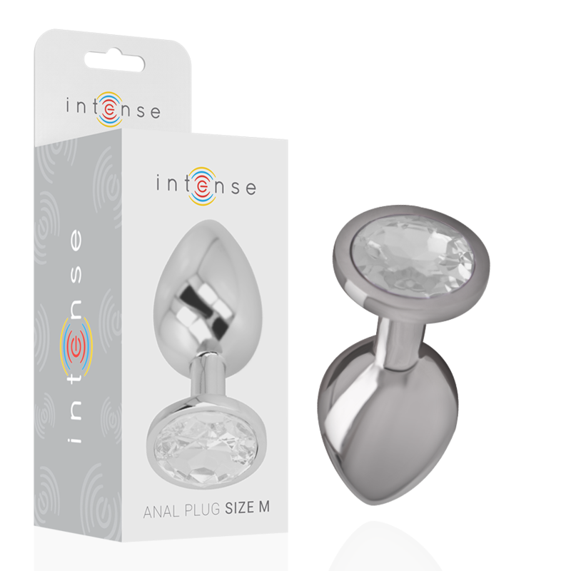 INTENSE - PLUG ANAL DE ALUMINIO CON CRISTAL PLATEADO TALLA M