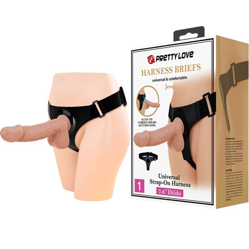 PRETTY LOVE - ARNÉS BRAGUITA ARNÉS UNIVERSAL CON DILDO JERRY 21.8 CM NATURAL
