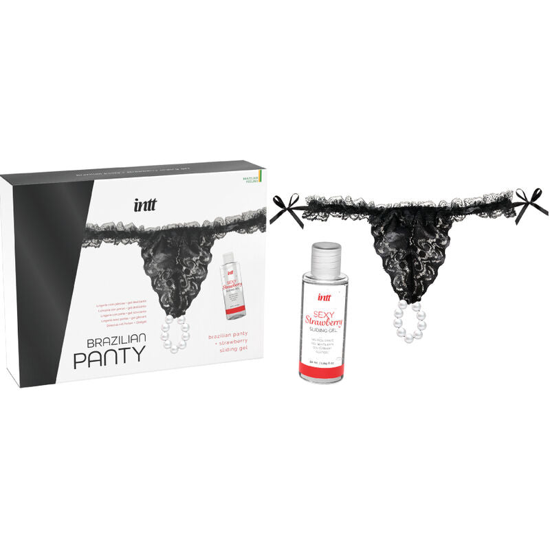 LANZAMIENTOS INTT - BRAGUITA BRASILEÑA NEGRA CON PERLAS Y GEL LUBRICANTE 50 ML