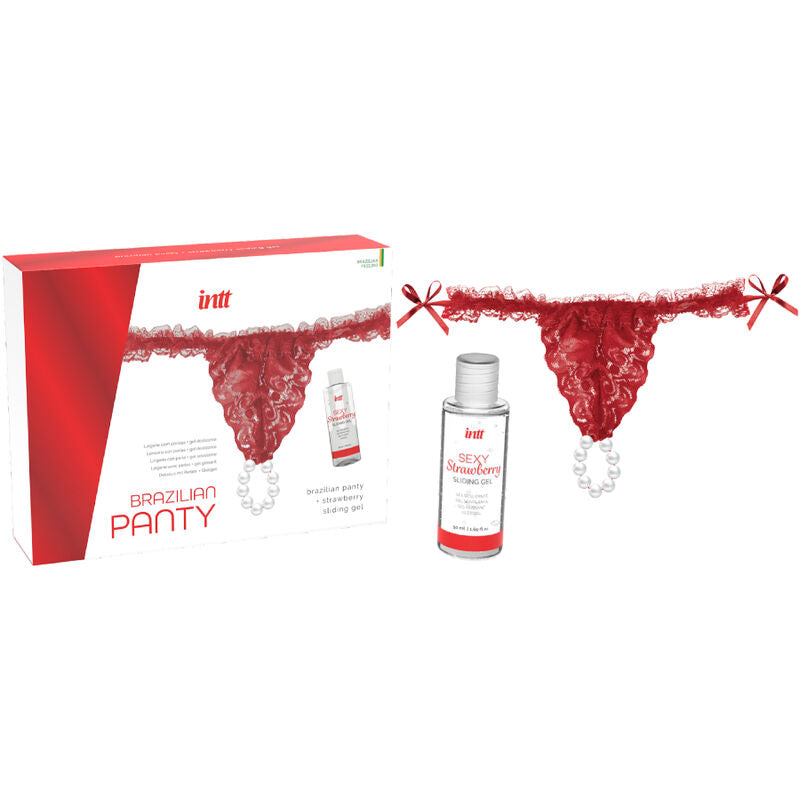 LANZAMIENTOS INTT - BRAGUITA BRASILEÑA ROJA CON PERLAS Y GEL LUBRICANTE 50 ML