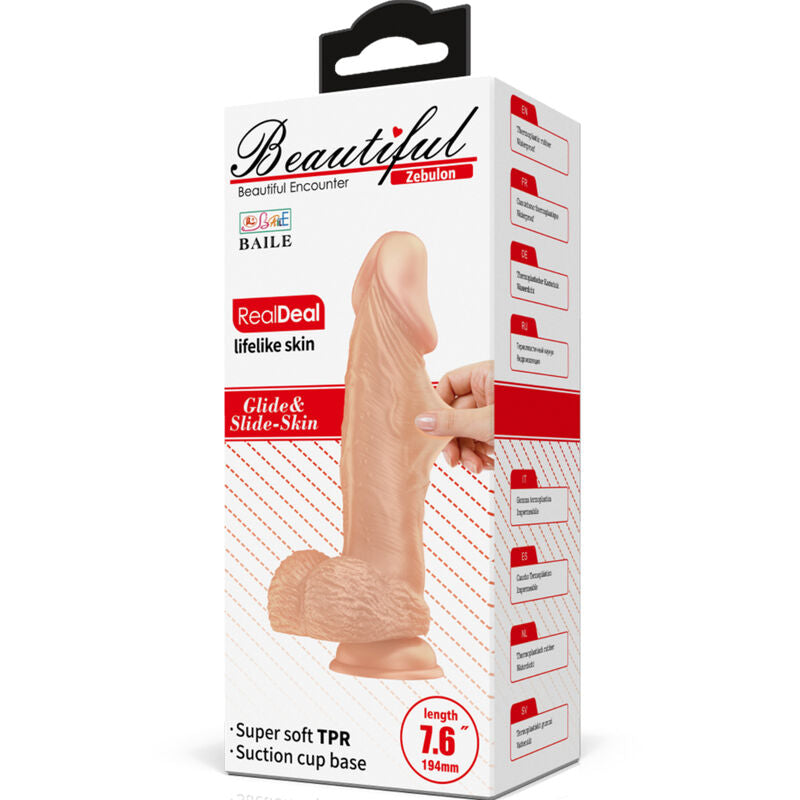 BAILE - HERMOSO ENCUENTRO ZEBULON DILDO REALISTA FLEXIBLE 19.4 CM NATURAL