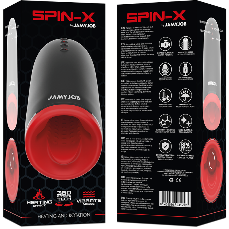 JAMYJOB - MASTURBADOR SPIN-X CON CALENTAMIENTO Y ROTACIÓN