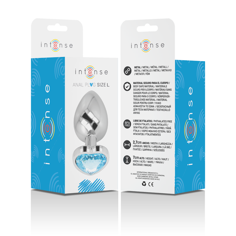 INTENSE - PLUG ANAL DE ALUMINIO Y METAL CORAZÓN AZUL TALLA L