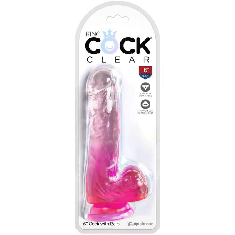 KING COCK - PÉNIS RÉALISTE TRANSPARENT AVEC COUILLES 13,5 CM ROSE