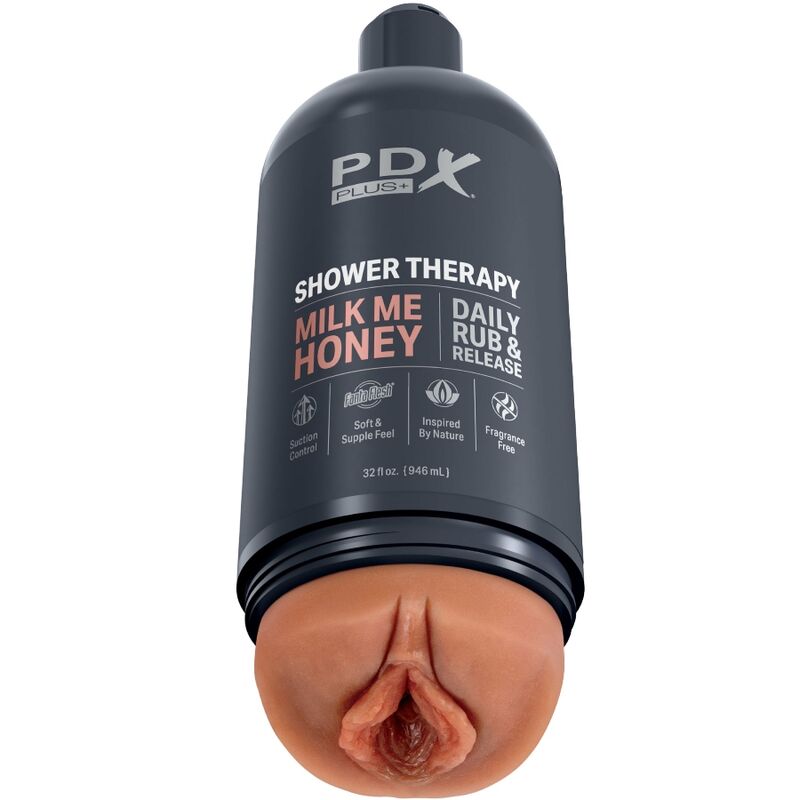 PDX PLUS - MASTURBADOR STROKER DISEÑO DE BOTELLA DISCRETO MILK ME CHAMPÚ DE MIEL Y CARAMELO