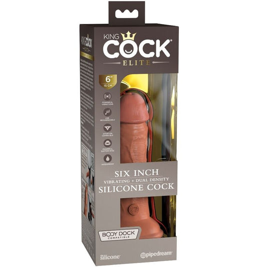 KING COCK - DILDO REALISTA ELITE VIBRADOR Y SILICONA 15.2 CM CARAMELO