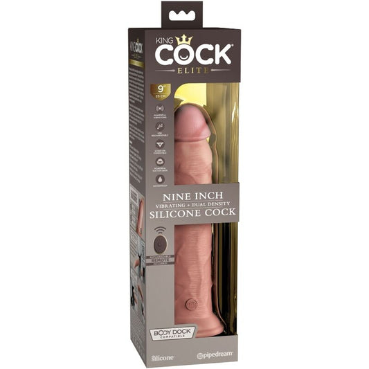 KING COCK - DILDO VIBRADOR REALISTA ELITE Y CONTROL REMOTO DE SILICONA 23 CM