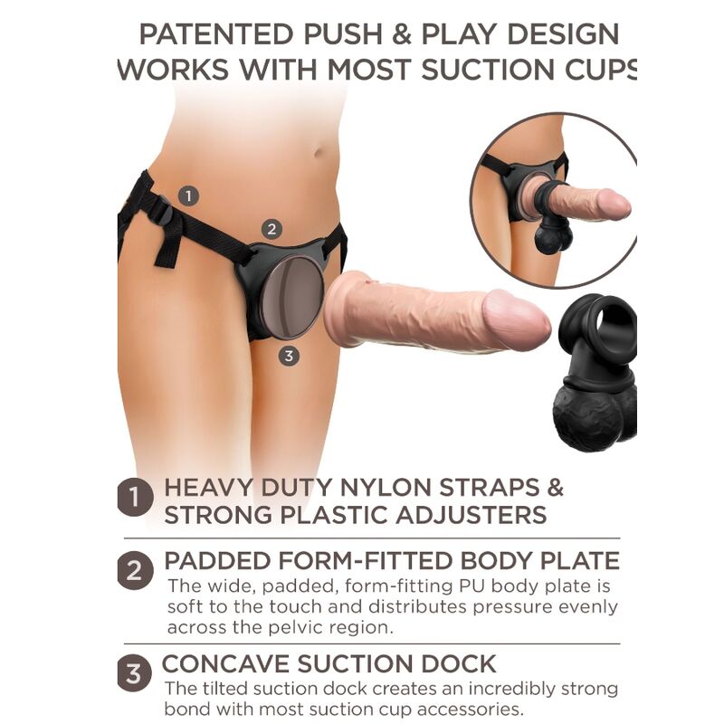 KING COCK - KIT DE ARNÉS AJUSTABLE ELITE DELUXE ANILLO CON TESTÍCULOS Y DILDO 20,3 CM