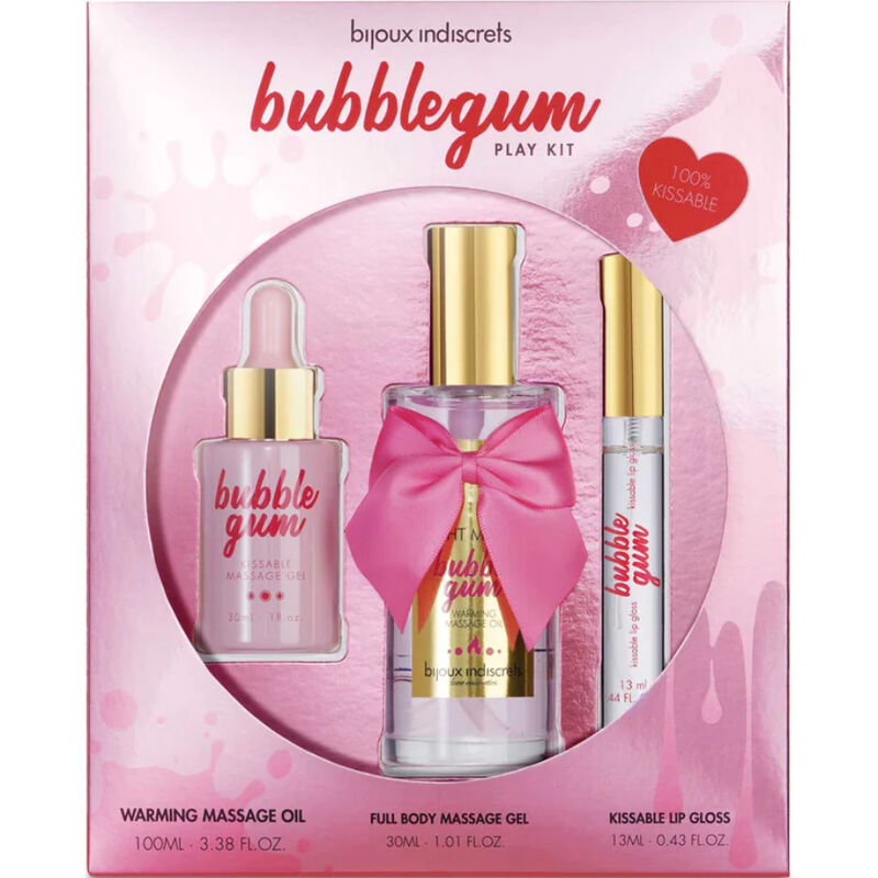 BIJOUX - INDISCRETS BUBBLEGUM KIT DE JUEGO CON GEL DE ACEITE Y BRILLO DE LABIOS
