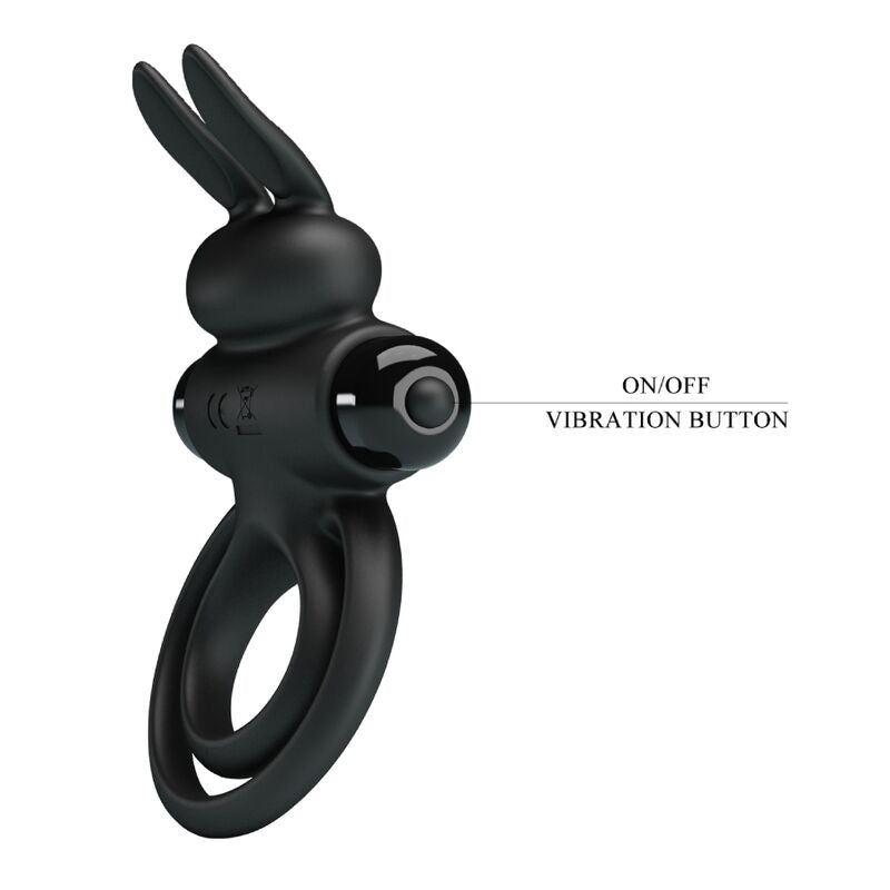 PRETTY LOVE - VIBRADOR III ANILLO CONEJO PARA PENE NEGRO