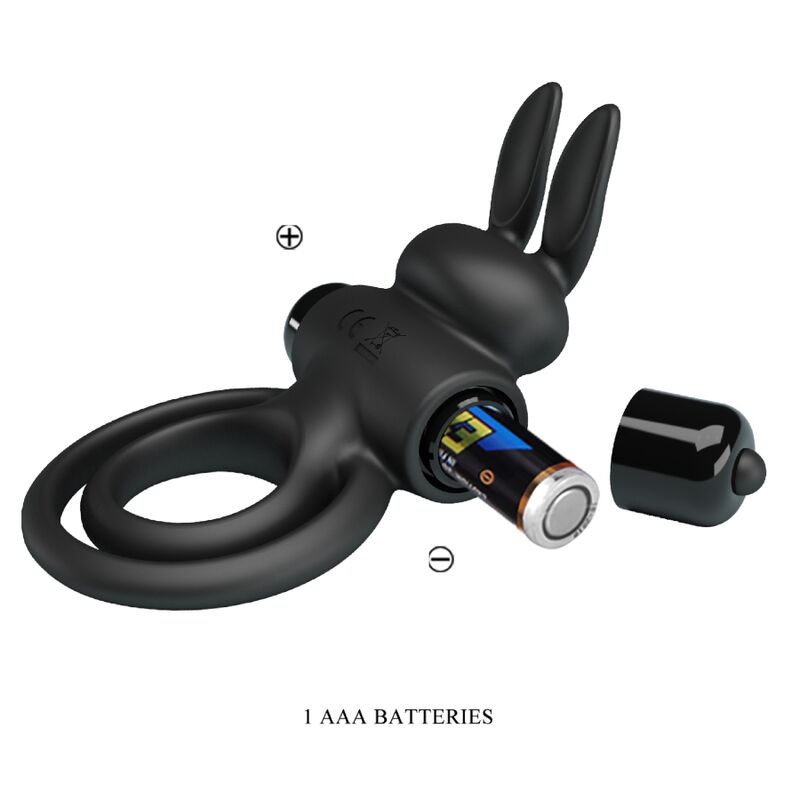 PRETTY LOVE - VIBRADOR III ANILLO CONEJO PARA PENE NEGRO