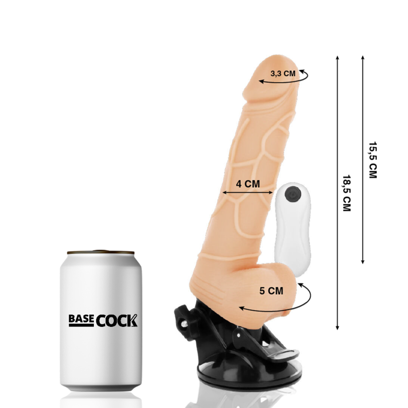 BASECOCK - VIBRADOR REALISTA CONTROL REMOTO CARNE 18.5 CM -O- 4CM