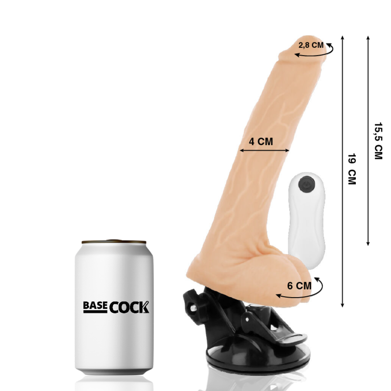 BASECOCK - VIBRADOR REALISTA CONTROL REMOTO CARNE 19 CM -O- 4 CM