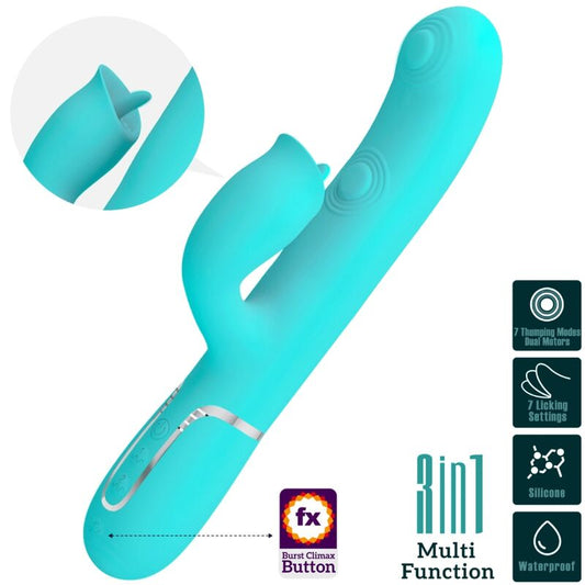 PRETTY LOVE - VIBRADOR CONEJO CON LAMEADOR VERDE AGUA