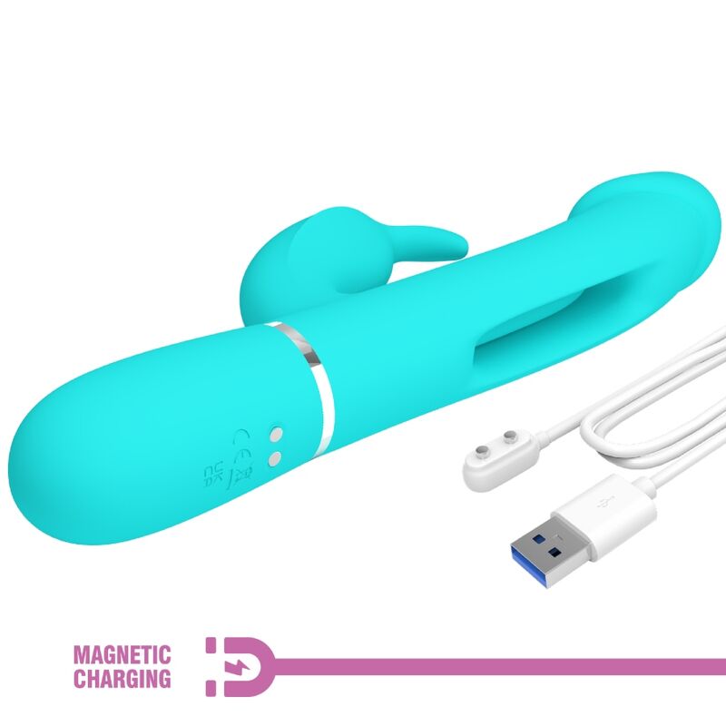 PRETTY LOVE - KAMPAS RABBIT VIBRATEUR MULTIFONCTION 3 EN 1 AVEC LANGUE VERT AQUA