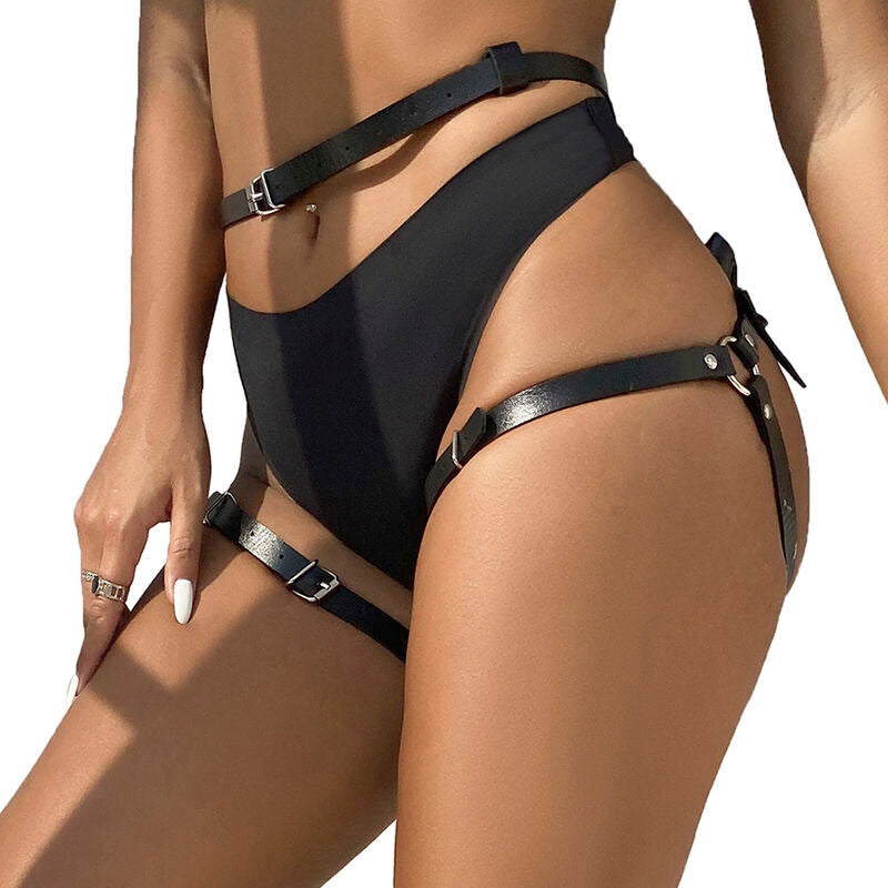 SUBBLIME - ARNÉS DE CUERO PARA CINTURA Y PIERNAS NEGRO TALLA ÚNICA