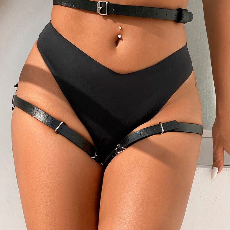 SUBBLIME - ARNÉS DE CUERO PARA CINTURA Y PIERNAS NEGRO TALLA ÚNICA