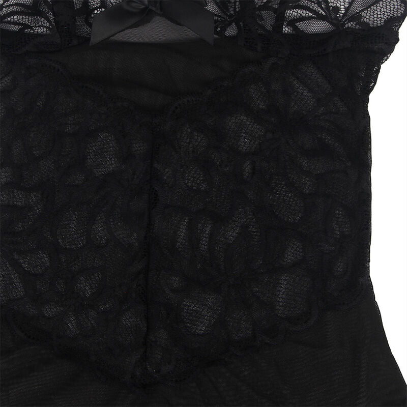 SUBBLIME - BABYDOLL CON TIRANTES AJUSTABLES Y ENCAJE TRANSPARENTE ESTAMPADO FLORAL NEGRO L/XL