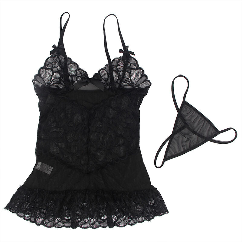 SUBBLIME - BABYDOLL CON TIRANTES AJUSTABLES Y ENCAJE TRANSPARENTE ESTAMPADO FLORAL NEGRO L/XL