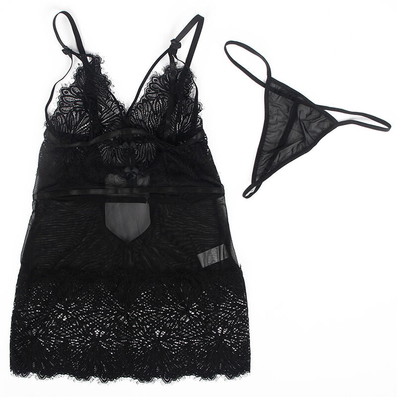 SUBBLIME - BABYDOLL CON TIRANTES DE ENCAJE AJUSTABLES NEGRO L/XL
