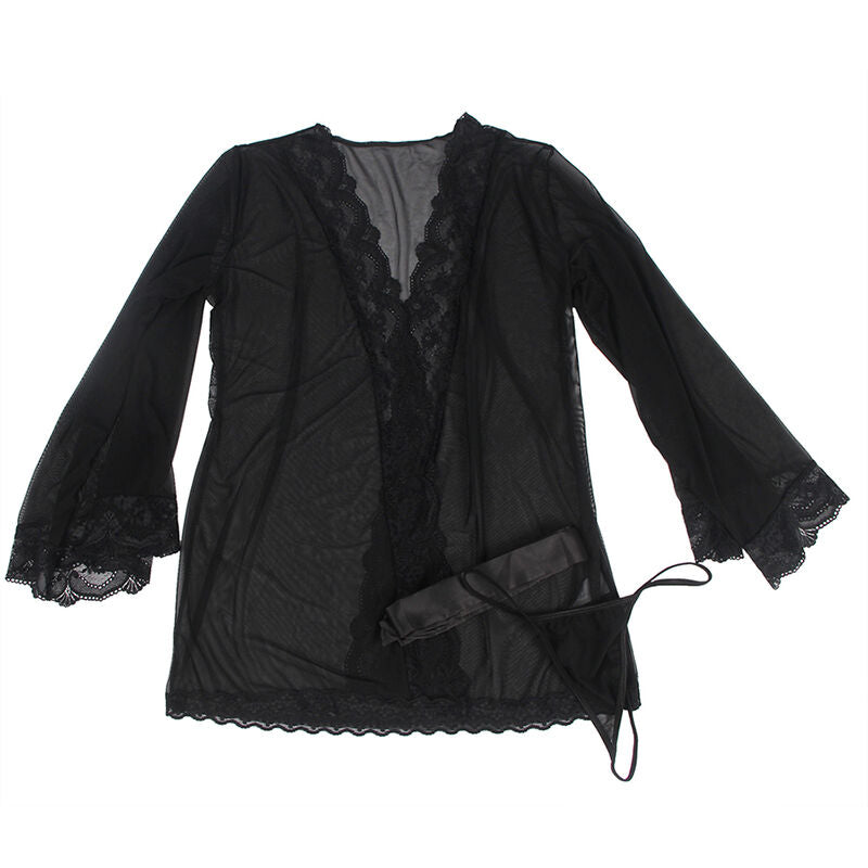 SUBBLIME - BATA DE TELA TRANSPARENTE CON DETALLE DE ENCAJE NEGRO L/XL