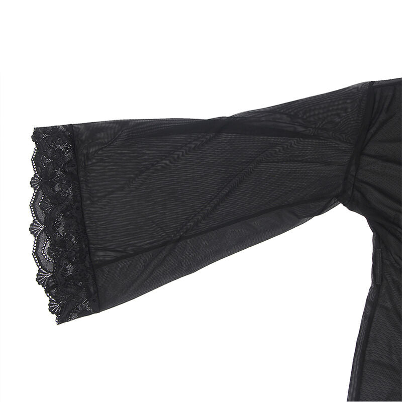 SUBBLIME - BATA DE TELA TRANSPARENTE CON DETALLE DE ENCAJE NEGRO L/XL
