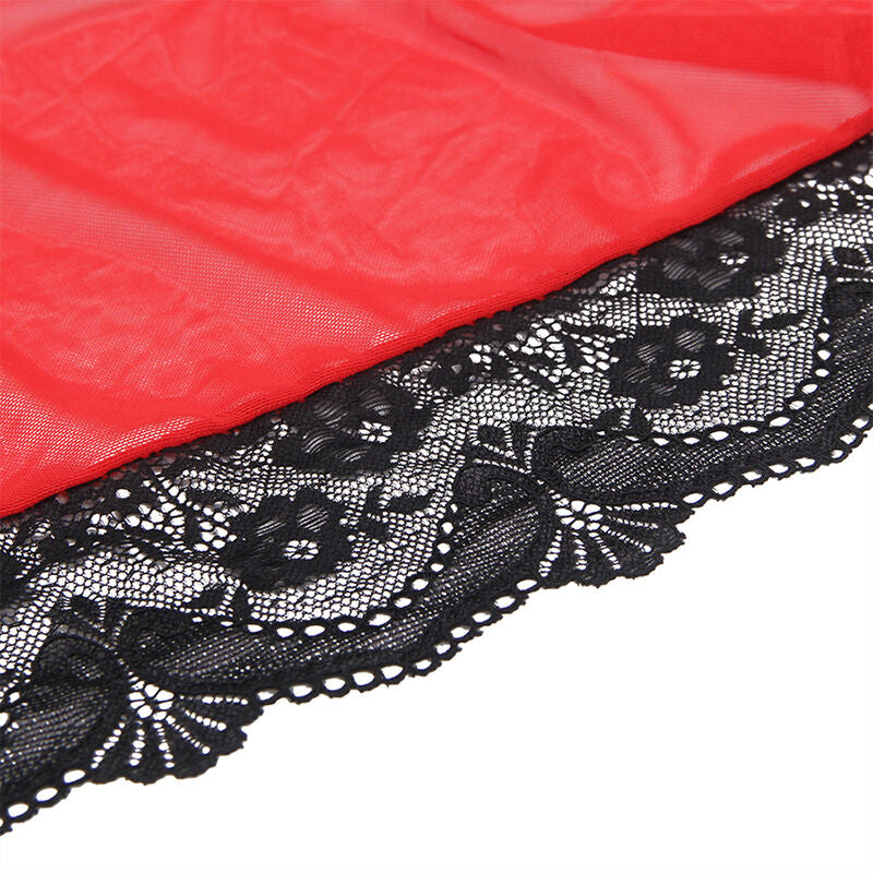 SUBBLIME - BATA DE TELA TRANSPARENTE CON DETALLE DE ENCAJE ROJO L/XL