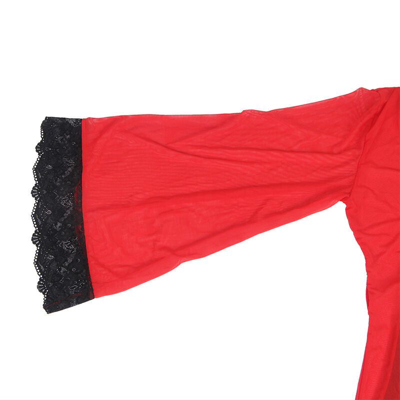 SUBBLIME - BATA DE TELA TRANSPARENTE CON DETALLE DE ENCAJE ROJO L/XL