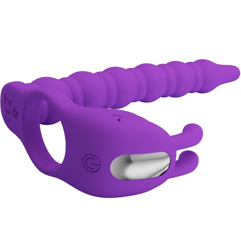 PRETTY LOVE - ANILLO PARA EL PENE NEGRO CON TAPÓN VIBRADOR LILA