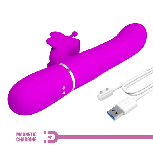 PRETTY LOVE - VIBRATEUR LAPIN MULTIFONCTION 4 EN 1 PAPILLON FUCHSIA