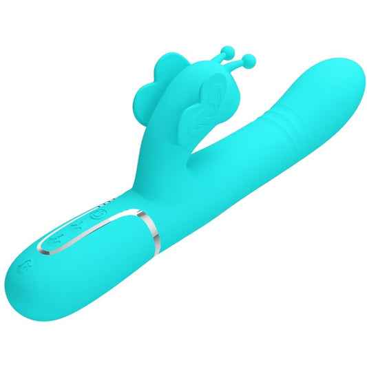 PRETTY LOVE - VIBRATEUR LAPIN MULTIFONCTION 4 EN 1 PAPILLON VERT AQUA