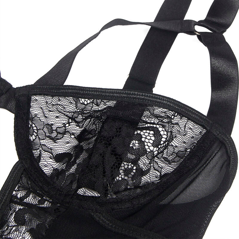 SUBBLIME - TEDDY CON LIGA CON DETALLE DE ENCAJE Y TIRAS NEGRO L/XL