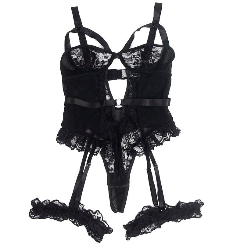 SUBBLIME - TEDDY CON LIGA CON DETALLE DE ENCAJE Y TIRAS NEGRO L/XL