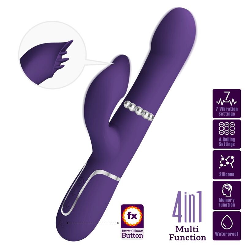 PRETTY LOVE - ZALIN CONEJO VIBRADOR PERLAS 4 EN 1 MORADO