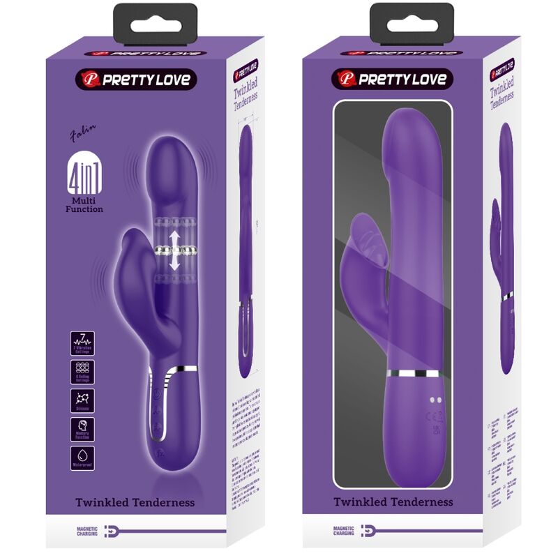 PRETTY LOVE - ZALIN CONEJO VIBRADOR PERLAS 4 EN 1 MORADO