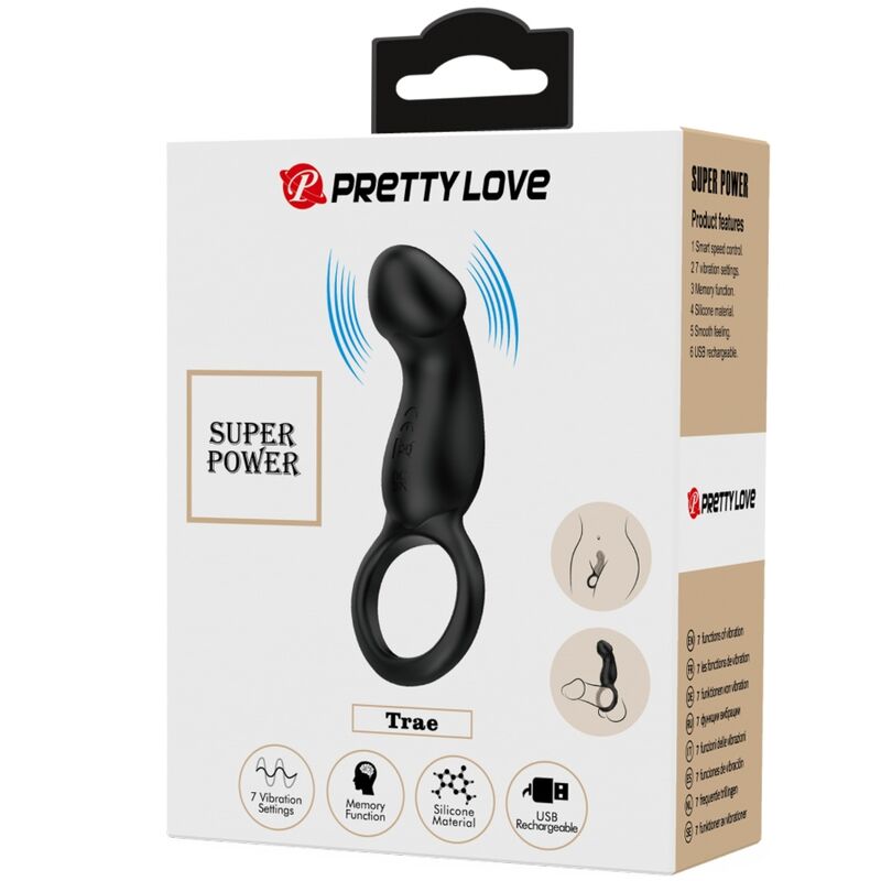 PRETTY LOVE - TRAE ANILLO VIBRADOR NEGRO CON ESTIMULADOR
