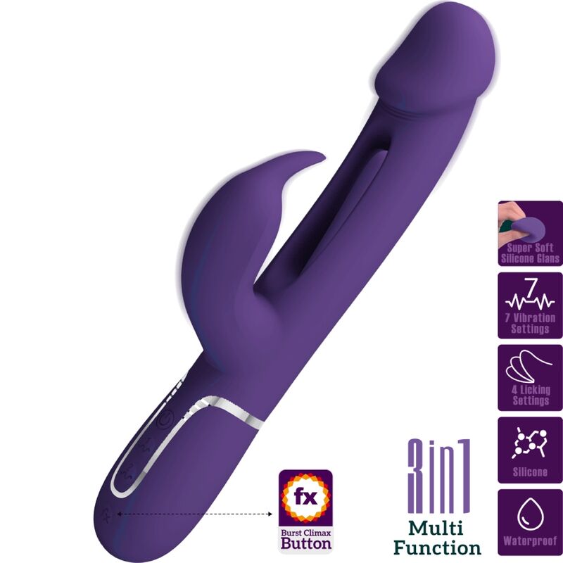PRETTY LOVE - KAMPAS RABBIT VIBRATEUR MULTIFONCTION 3 EN 1 AVEC LANGUE VIOLET