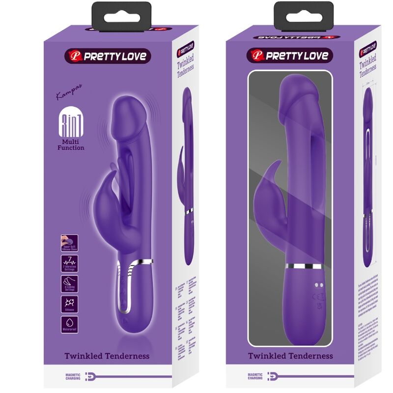 PRETTY LOVE - KAMPAS RABBIT VIBRATEUR MULTIFONCTION 3 EN 1 AVEC LANGUE VIOLET