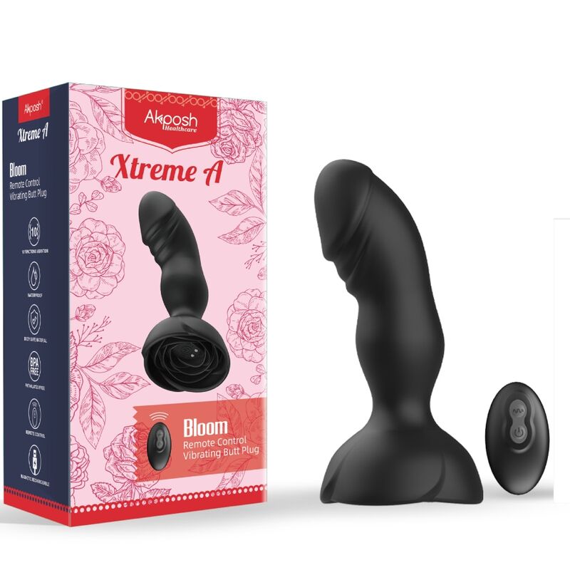 ARMONY - EXTREME A BLOOM ROSE VIBRADOR Y PLUG ANAL CONTROL REMOTO NEGRO