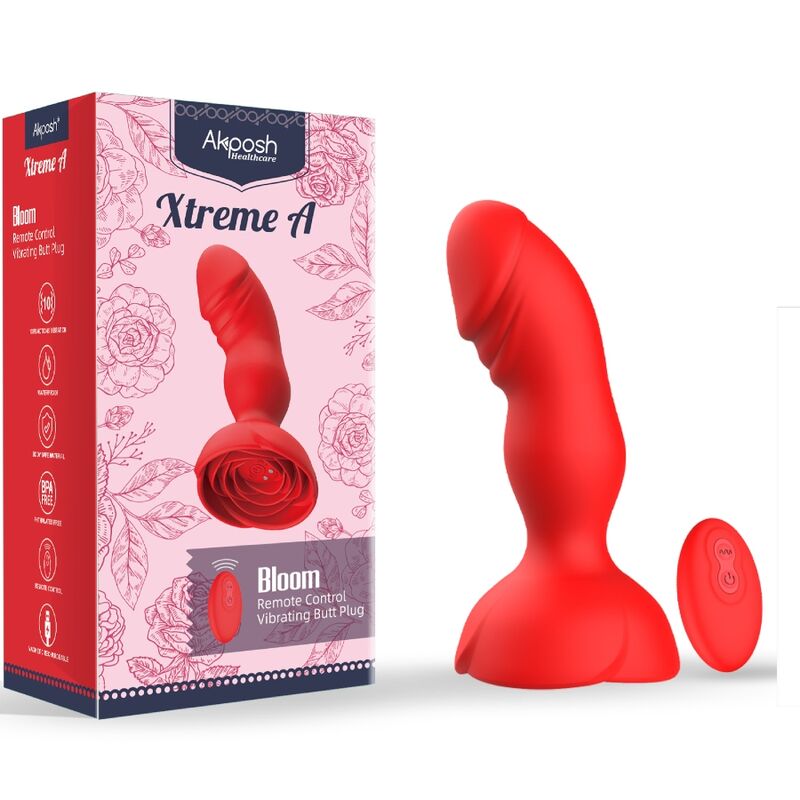 ARMONY - EXTREME A BLOOM ROSE VIBRADOR Y PLUG ANAL CONTROL REMOTO ROJO
